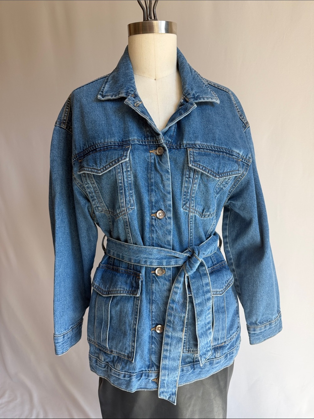 Zara Blue Denim Belted Jacket